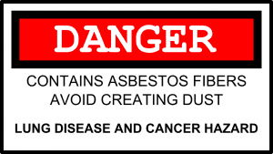 Sign reading &ldquo;DANGER: Contains Asbestos Fibers, Avoid Creating Dust. Lung disease and cancer hazard.&rdquo; Image by Clker-Free-Vector-Images, via Pixabay.com.