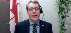 Photo: Paul Manly, Green Party MP for Nanaimo, speaks during the &ldquo;Zoom to free Meng Wangzhou&rdquo; event. Screenshot was taken by Alistair Vigier.