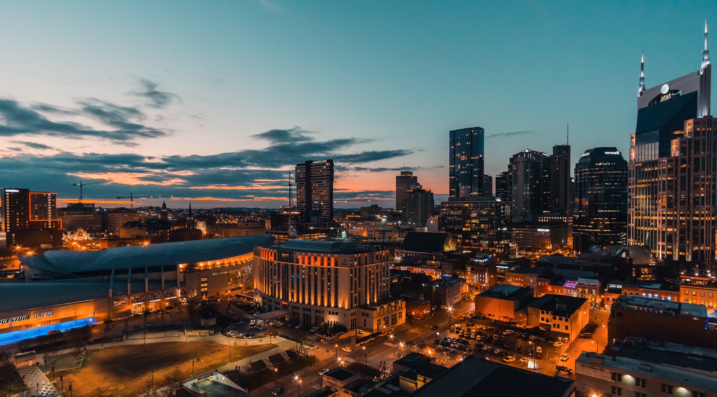 Nashville skyline at dawn; image by Brandon Jean, via Unsplash.com.