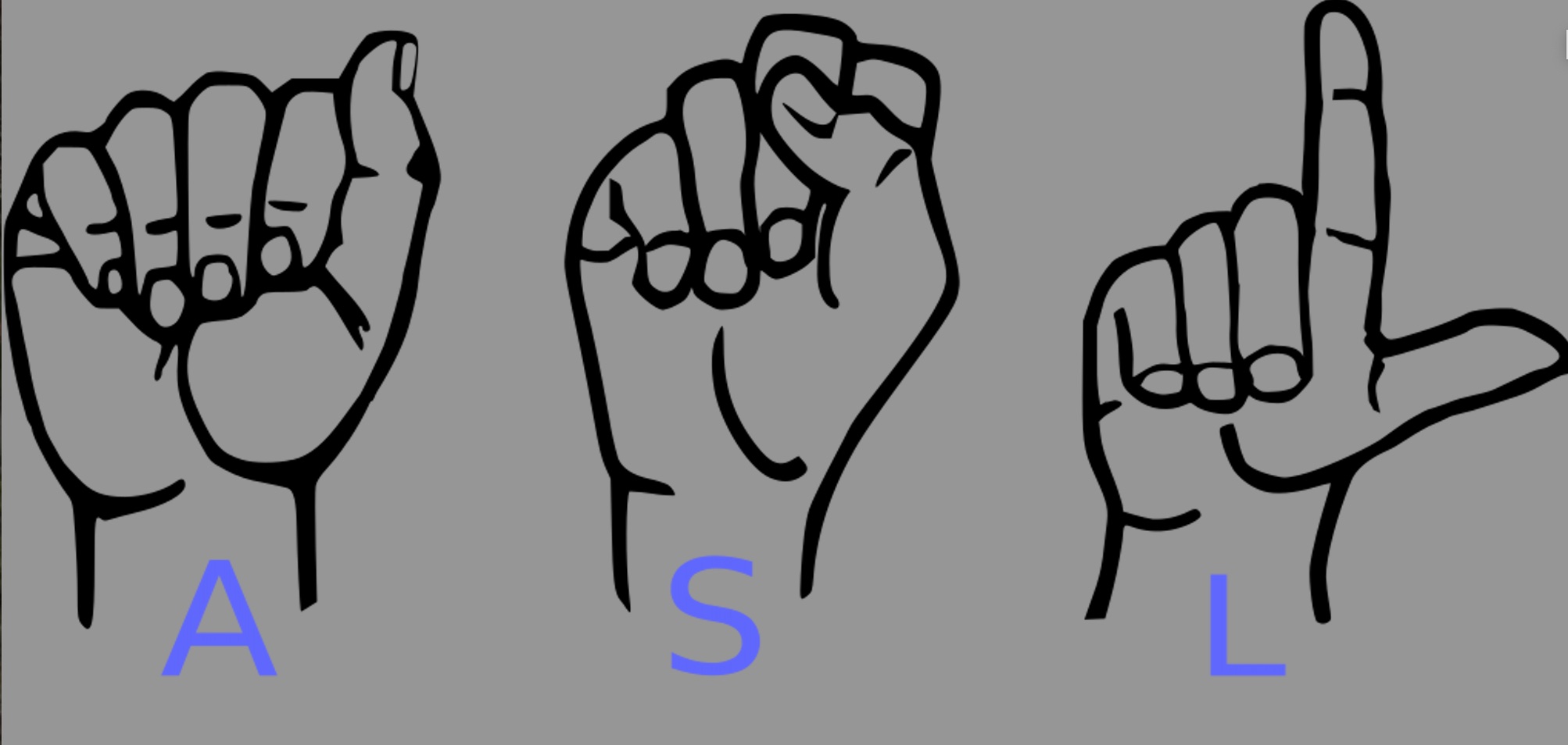 ASL in American Sign Language; image by Psiĥedelisto, CC0, via Wikimedia Commons.